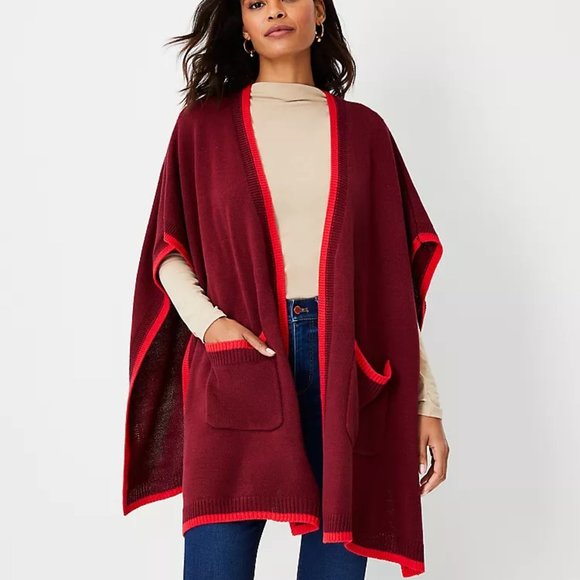 Ann Taylor Tipped Pocket Open Poncho - Picture 1 of 9